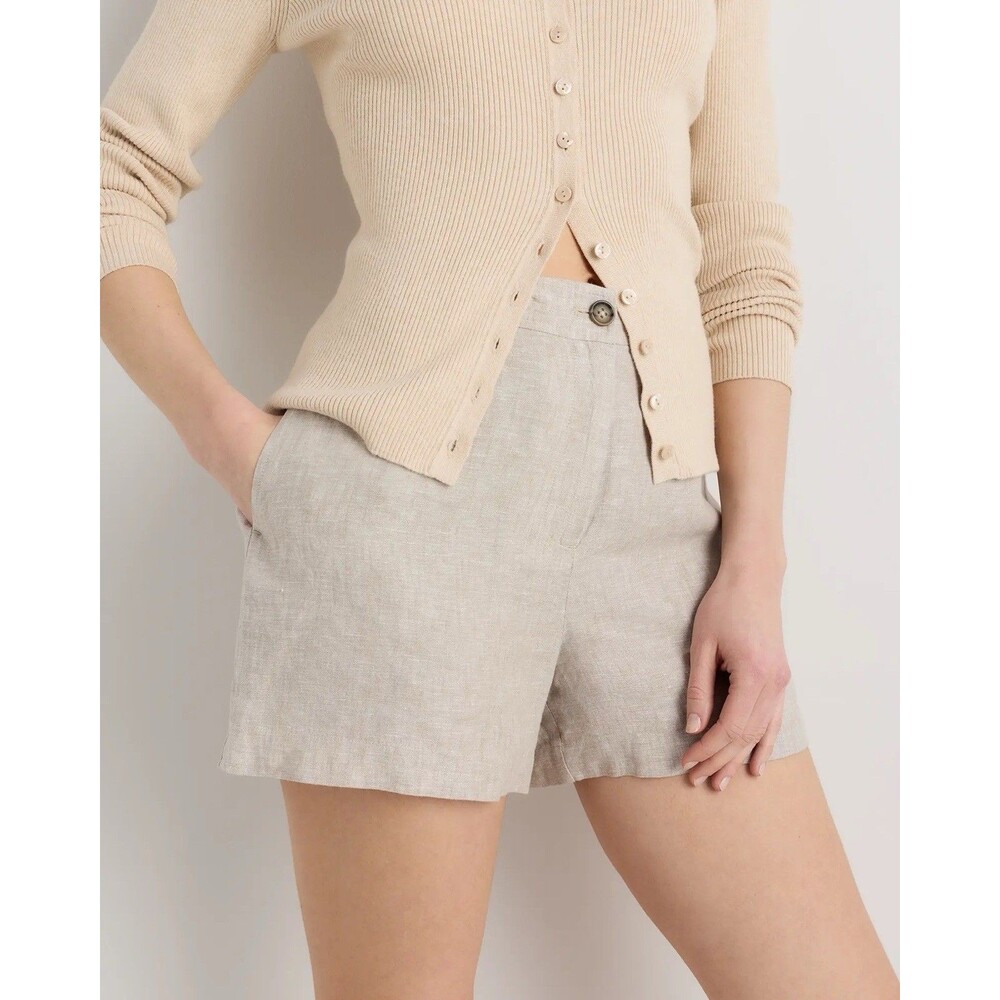 Quince Trouser Shorts Womens 6 Oatmeal 100% European Linen High Rise Summer